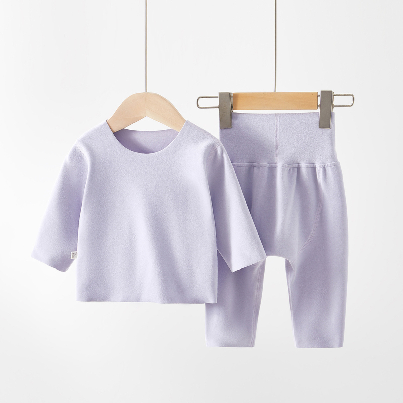 Set de pijamale pentru copii din catifea, talie înaltă pentru protecția burții — material moale și îngroșat din poliester, model cu desene animate, potrivit pentru nou-născuți (0–12 luni) primăvară, toamnă, iarnă