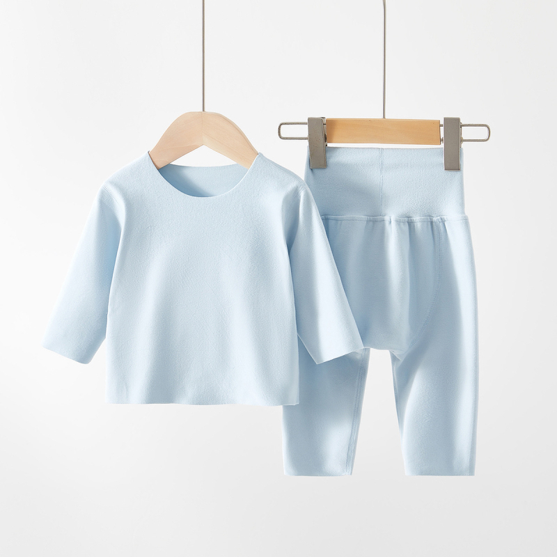 Set de pijamale pentru copii din catifea, talie înaltă pentru protecția burții — material moale și îngroșat din poliester, model cu desene animate, potrivit pentru nou-născuți (0–12 luni) primăvară, toamnă, iarnă