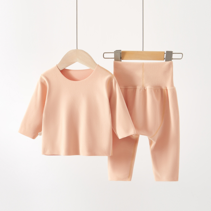 Set de pijamale pentru copii din catifea, talie înaltă pentru protecția burții — material moale și îngroșat din poliester, model cu desene animate, potrivit pentru nou-născuți (0–12 luni) primăvară, toamnă, iarnă