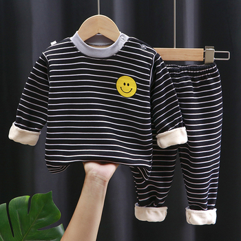 Dječji termalni komplet donjeg rublja – Milk Silk tkanina (95% poliester), debeli, visok ovratnik, karikatura uzorak, jesen-zima