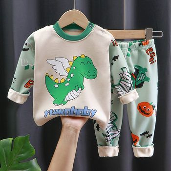 Dječji termalni komplet donjeg rublja – Milk Silk tkanina (95% poliester), debeli, visok ovratnik, karikatura uzorak, jesen-zima