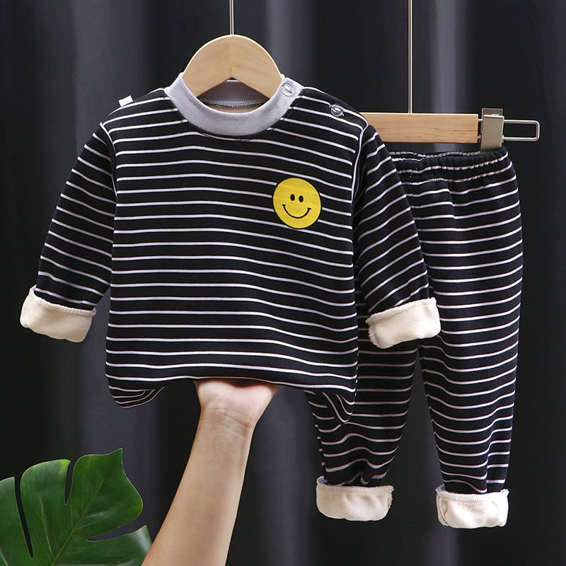 Dječji termalni komplet donjeg rublja – Milk Silk tkanina (95% poliester), debeli, visok ovratnik, karikatura uzorak, jesen-zima