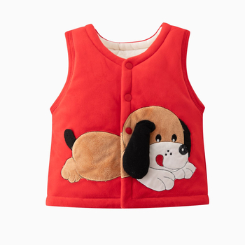 Vesta pentru copii fără mâneci, cu căptușeală coral fleece, groasă, 0–1 an, exterior 100% poliester, umplutură poliester, căptușeală din bumbac, stil coreean, închidere cu un nasture, fără glugă, unisex, primăvară/toamnă/iarnă, modele animale/cartoon/monoc
