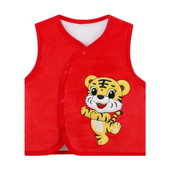 Vesta pentru copii fără mâneci, cu căptușeală coral fleece, groasă, 0–1 an, exterior 100% poliester, umplutură poliester, căptușeală din bumbac, stil coreean, închidere cu un nasture, fără glugă, unisex, primăvară/toamnă/iarnă, modele animale/cartoon/monoc