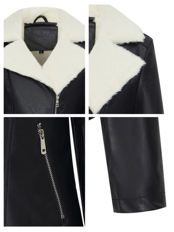 Moteriška odinė striukė su kailio apykakle, dirbtinė PU oda, užtrauktukas priekyje, ilgi rankovės, miestietiškas stilius (Ruduo 2024)