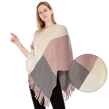 Pelerină-pulover - imitatie de cașmir, model în carouri, tricotat prin warp knitting, cald, pentru femei