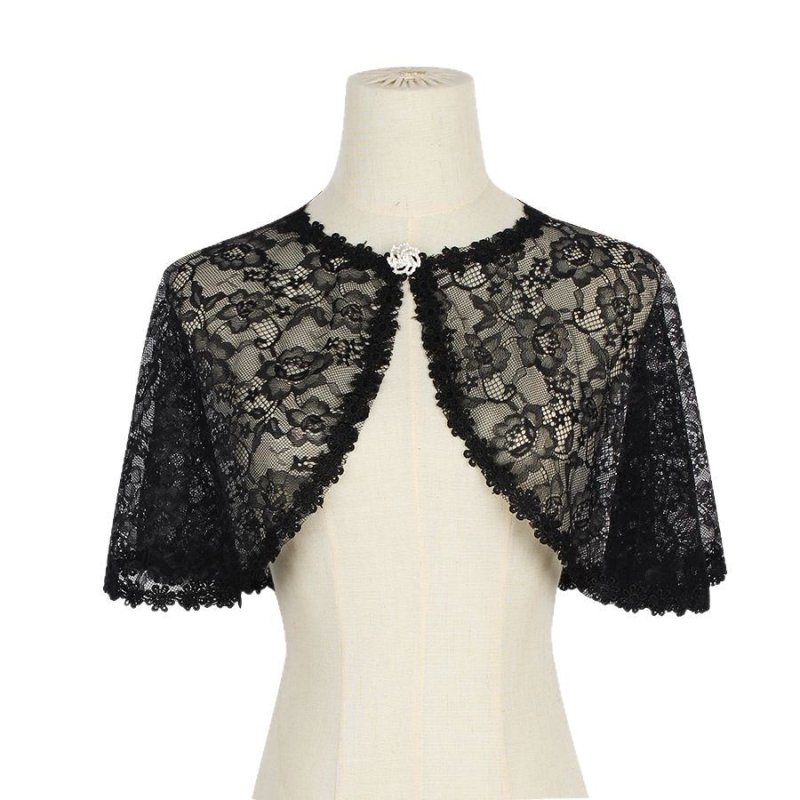 Női csipkés sál-kardigán, könnyű, egyszínű, rövid fazon, dekoratív részlet, tavasz–nyár–ősz.