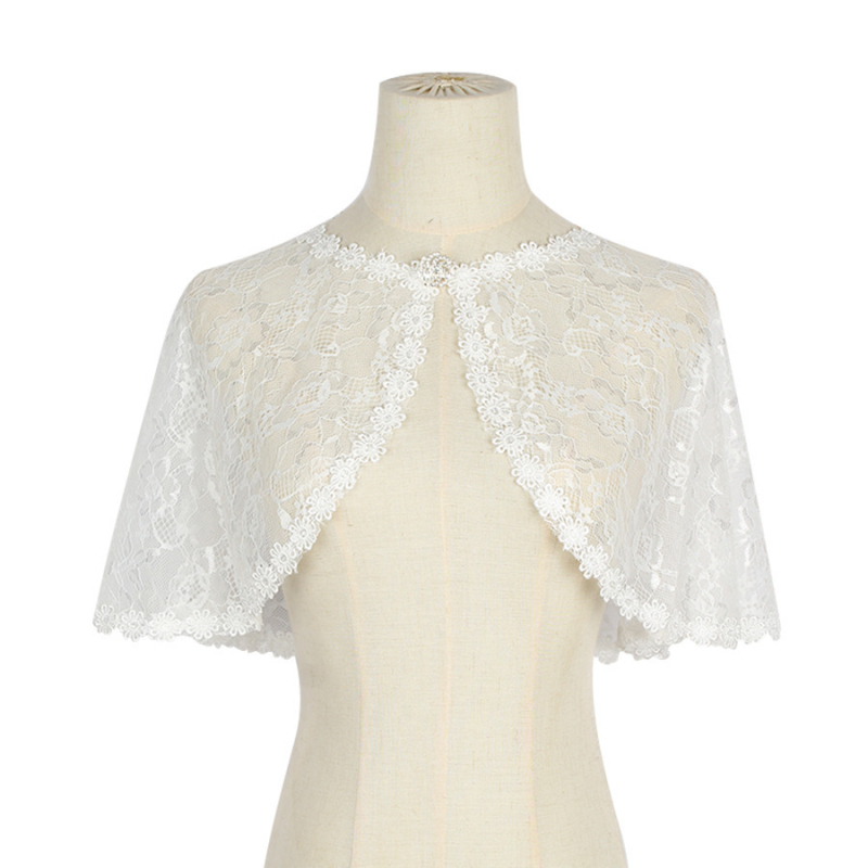 Női csipkés sál-kardigán, könnyű, egyszínű, rövid fazon, dekoratív részlet, tavasz–nyár–ősz.