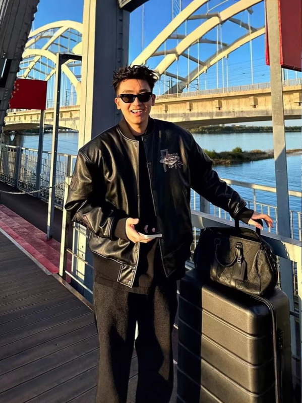 Himovani PU kožno sako s motivom američkog pokera, hip-hop stil, opuštenog kroja, baseball ovratnik, jednostruko kopčanje