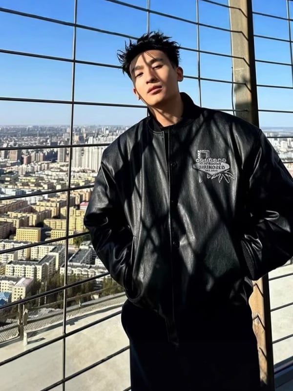 Himovani PU kožno sako s motivom američkog pokera, hip-hop stil, opuštenog kroja, baseball ovratnik, jednostruko kopčanje