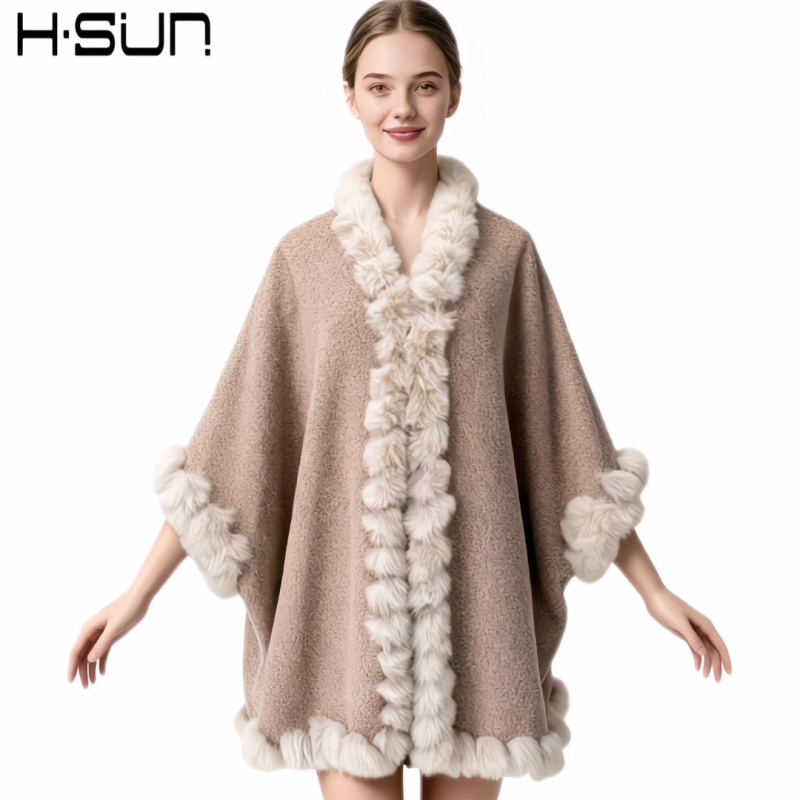 Șal de iarnă pentru femei, poliester, țesătură warp, Jacquard, stil pulover-mantelă