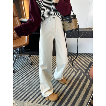 Džíny z denimu s vysokým pásom a širokým strihom, zmesou spandexu, plná dĺžka, zimná kolekcia 2024