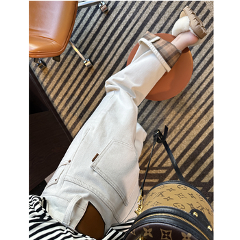 Džíny z denimu s vysokým pásom a širokým strihom, zmesou spandexu, plná dĺžka, zimná kolekcia 2024