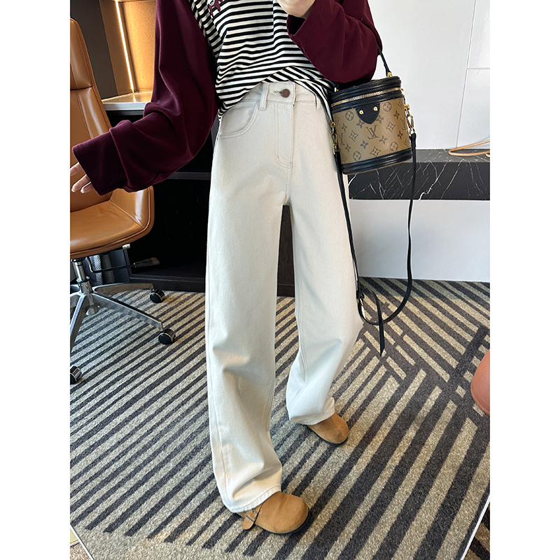 Denim nadrág magas derekú, széles sziluettel, spandex keverék, teljes hosszúság, 2024-es téli kiadás