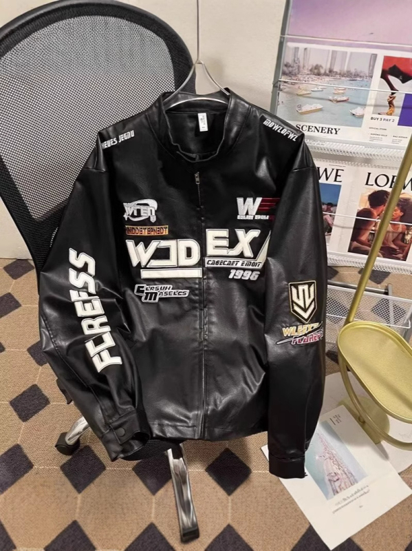 Muška PU kožna jakna, stojeći ovratnik, zatvarač, labavi kroj, bočni džepovi, podstava od poliestera, gradski stil proljeće-jesen