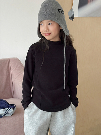 Tricou pentru copii cu mânecă lungă, guler rotund, Monet velur ușor cald, fibre de celuloză regenerată 63,3%, tratament moale, menține căldura, pentru primăvară, toamnă și iarnă