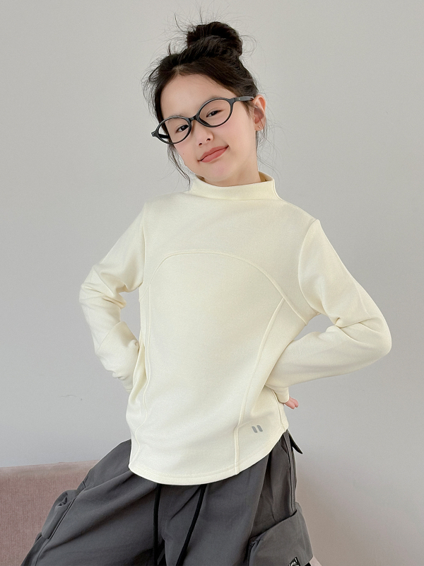 Tricou pentru copii cu mânecă lungă, guler rotund, Monet velur ușor cald, fibre de celuloză regenerată 63,3%, tratament moale, menține căldura, pentru primăvară, toamnă și iarnă