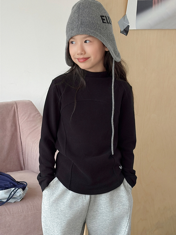 Tricou pentru copii cu mânecă lungă, guler rotund, Monet velur ușor cald, fibre de celuloză regenerată 63,3%, tratament moale, menține căldura, pentru primăvară, toamnă și iarnă