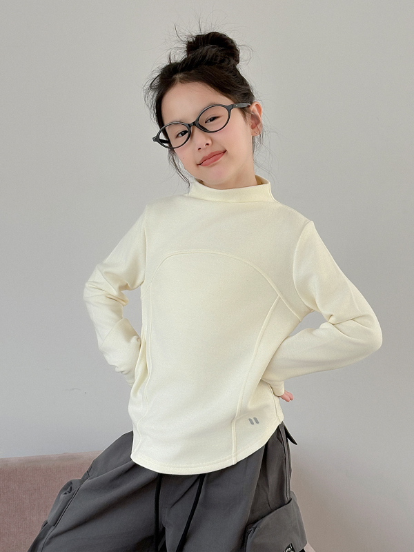 Tricou pentru copii cu mânecă lungă, guler rotund, Monet velur ușor cald, fibre de celuloză regenerată 63,3%, tratament moale, menține căldura, pentru primăvară, toamnă și iarnă