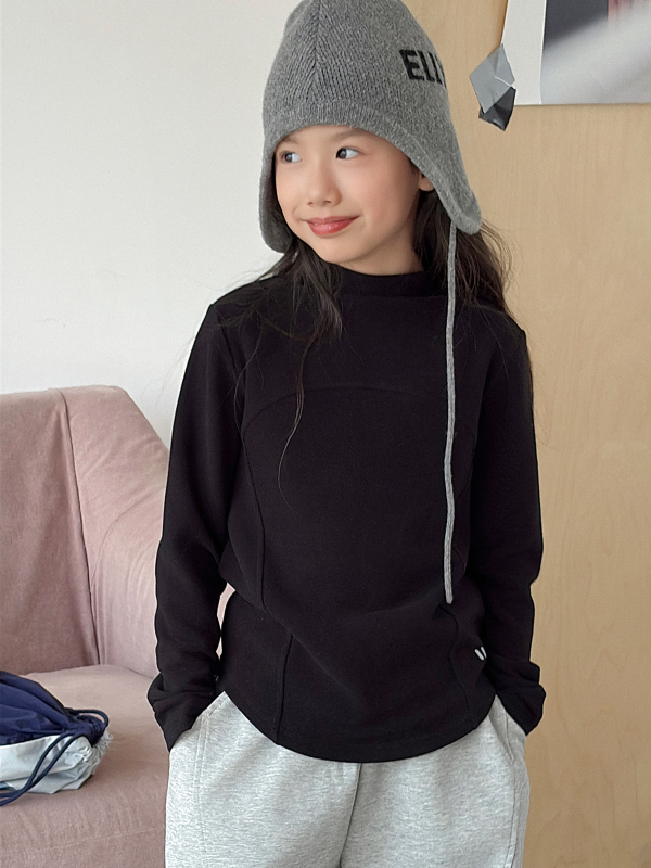 Tricou pentru copii cu mânecă lungă, guler rotund, Monet velur ușor cald, fibre de celuloză regenerată 63,3%, tratament moale, menține căldura, pentru primăvară, toamnă și iarnă