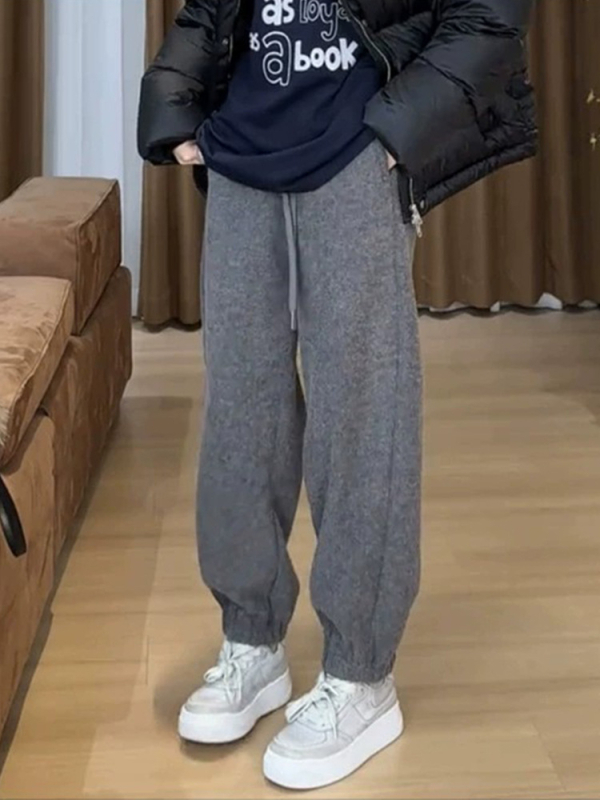 Ženske hlače s flisom, plus veličina, visok struk, ravni kroj, laskaju kruškolikoj figuri