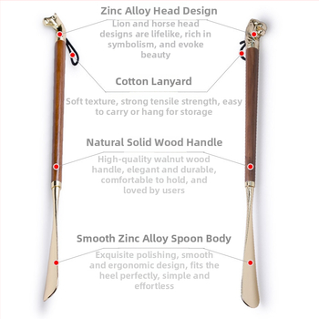 Riešutmedžio medienos batų pakėlėjas su auksu dengtu, modelis 2-201, stilius figūrinis, kasdienis, Auspicious Foot