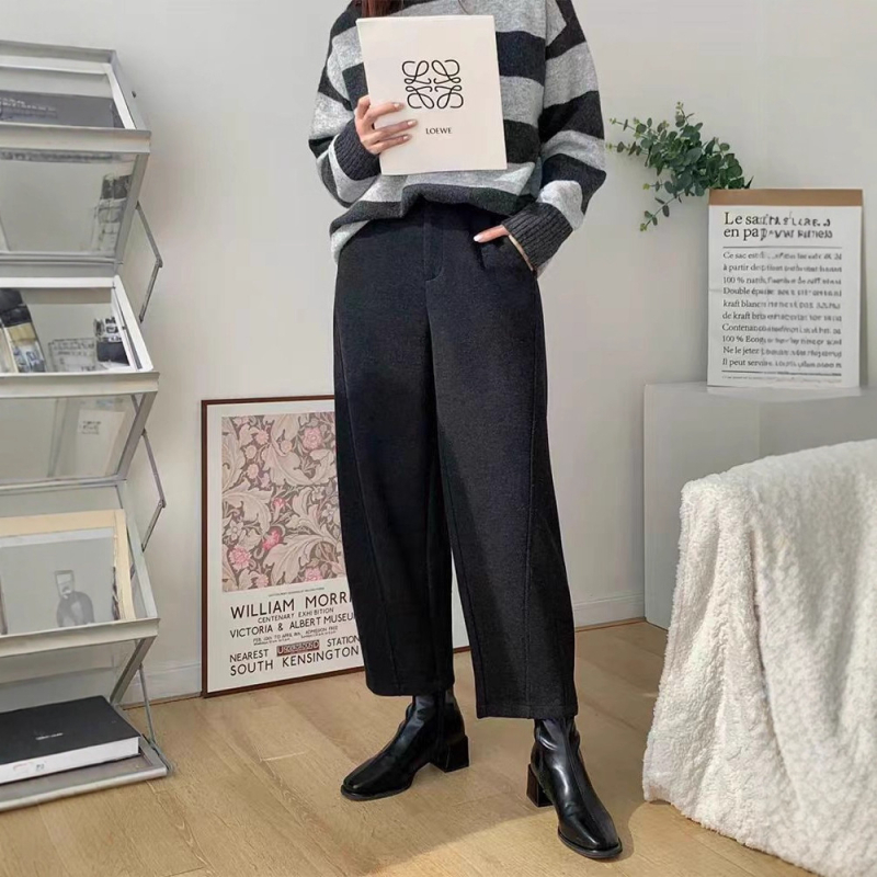 Moterų poliesterio tiesių kelnių, žiema 2025, aukštas liemuo, japonų–korėjietiškas laisvalaikio stilius