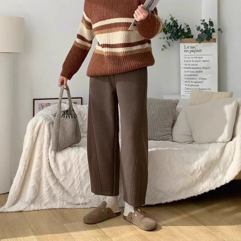 Moterų poliesterio tiesių kelnių, žiema 2025, aukštas liemuo, japonų–korėjietiškas laisvalaikio stilius