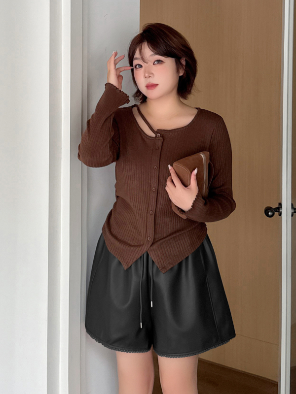 PU odinės plačios kelnės su aukštu juosmeniu, trijų ketvirčių ilgis, žiema 2025, audinys: PU + poliesteris