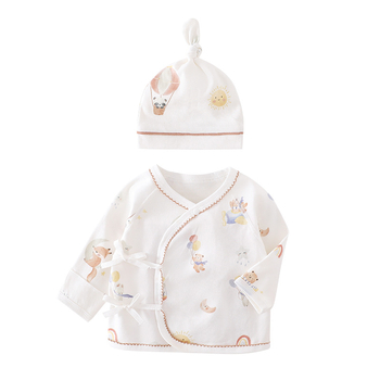 Новородено памучно облекло — унисекс, 0–12 месеца (до 80 см), 100% памук, кръгла яка (без качулка)