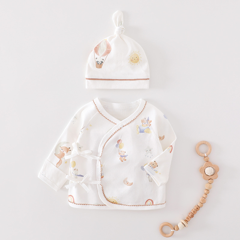 Новородено памучно облекло — унисекс, 0–12 месеца (до 80 см), 100% памук, кръгла яка (без качулка)