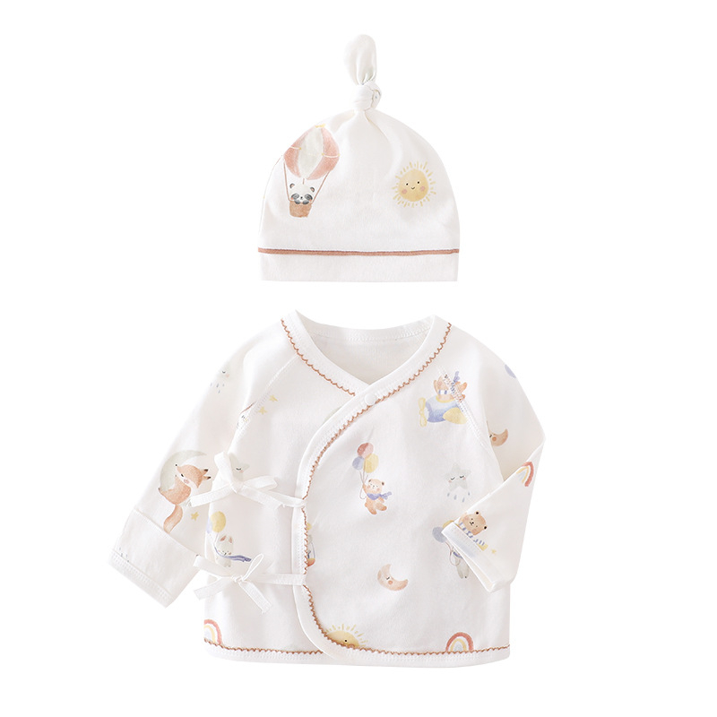 Новородено памучно облекло — унисекс, 0–12 месеца (до 80 см), 100% памук, кръгла яка (без качулка)