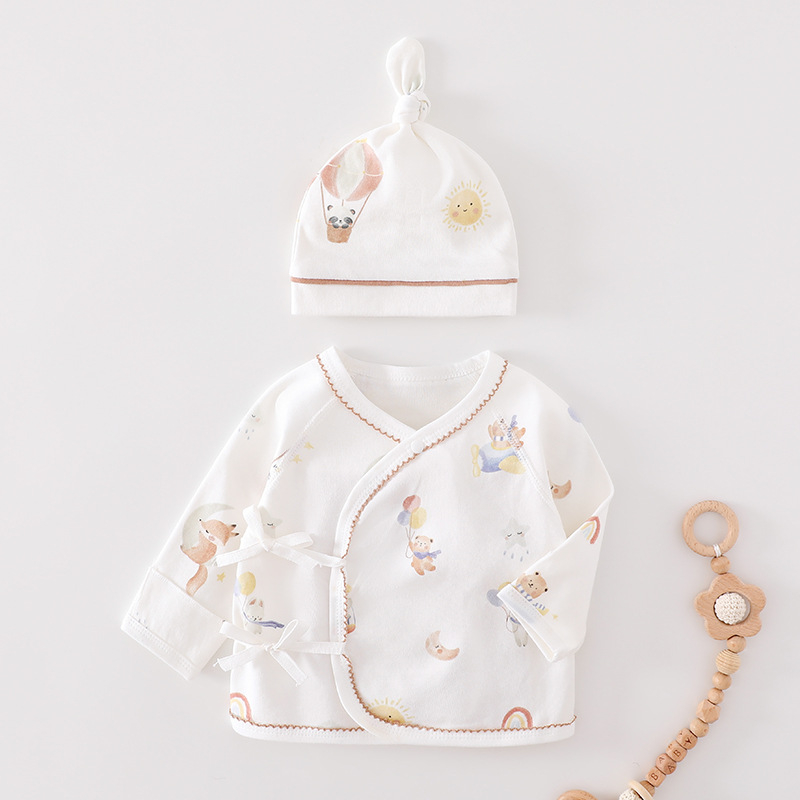 Новородено памучно облекло — унисекс, 0–12 месеца (до 80 см), 100% памук, кръгла яка (без качулка)