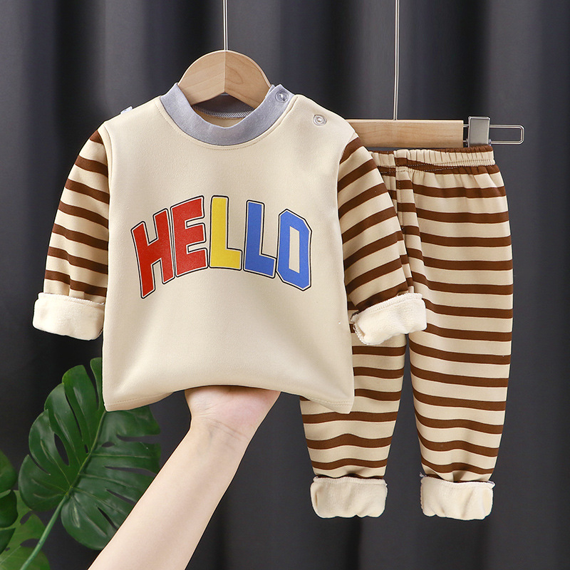 Dječji zimski termalni set donjeg rublje, Milk Silk, unisex, 1–3 godine, visok ovratnik, uzorak: pruge