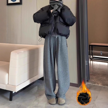 Ženske široke hlače za casualno nošenje — visoki struk, dužina do poda, poliester, japansko-korejski ležerni stil, jesen-zima 2025.