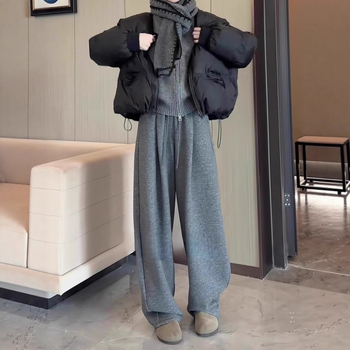 Ženske široke hlače za casualno nošenje — visoki struk, dužina do poda, poliester, japansko-korejski ležerni stil, jesen-zima 2025.