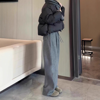 Ženske široke hlače za casualno nošenje — visoki struk, dužina do poda, poliester, japansko-korejski ležerni stil, jesen-zima 2025.