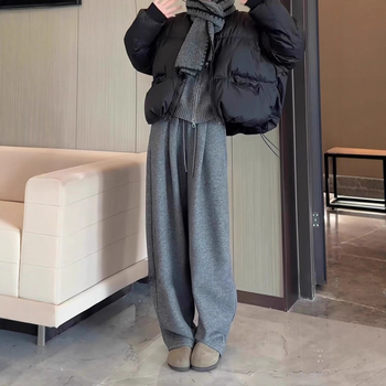 Ženske široke hlače za casualno nošenje — visoki struk, dužina do poda, poliester, japansko-korejski ležerni stil, jesen-zima 2025.