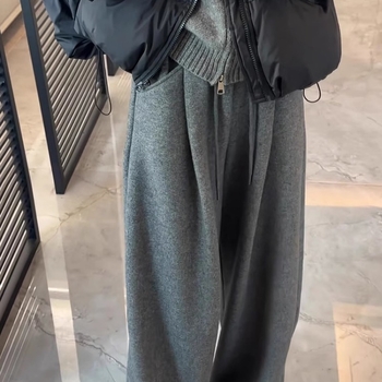 Ženske široke hlače za casualno nošenje — visoki struk, dužina do poda, poliester, japansko-korejski ležerni stil, jesen-zima 2025.