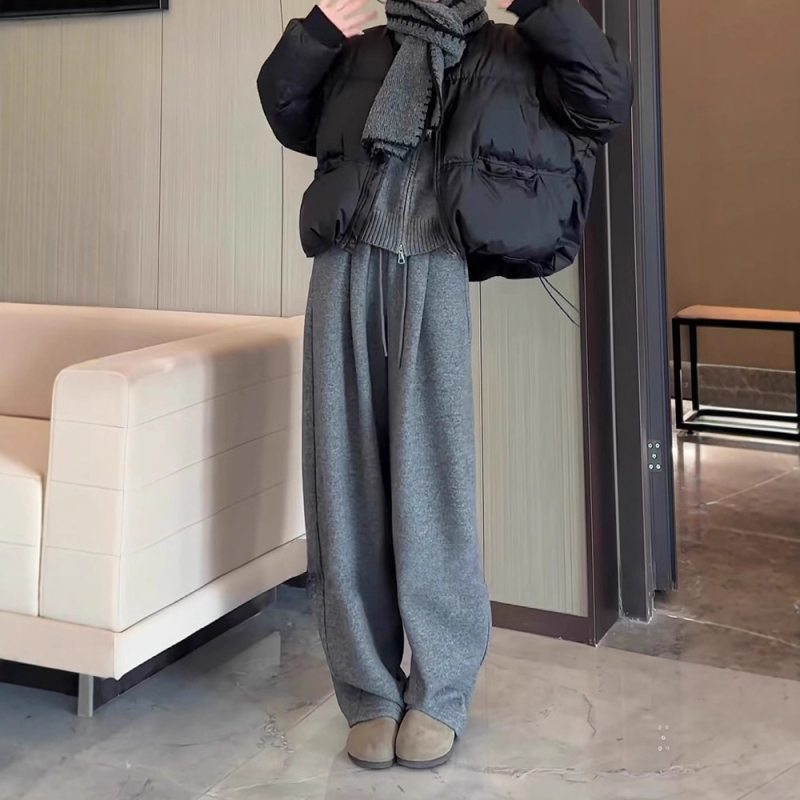 Ženske široke hlače za casualno nošenje — visoki struk, dužina do poda, poliester, japansko-korejski ležerni stil, jesen-zima 2025.