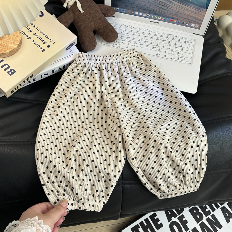 Dječje hlače za djevojčice s točkicama, 100% poliester, srednji pojas s elastičnim trakom, otvoreni prepona, mekana završna površina