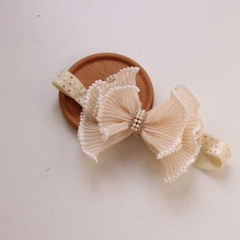 Dječja traka za kosu s mašnicom i čipkom, Korejski stil od tkanine, karirani uzorak