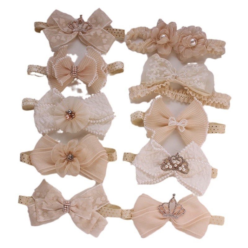 Dječja traka za kosu s mašnicom i čipkom, Korejski stil od tkanine, karirani uzorak