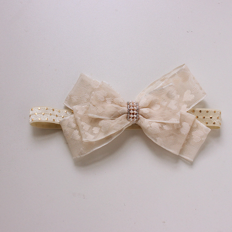 Dječja traka za kosu s mašnicom i čipkom, Korejski stil od tkanine, karirani uzorak