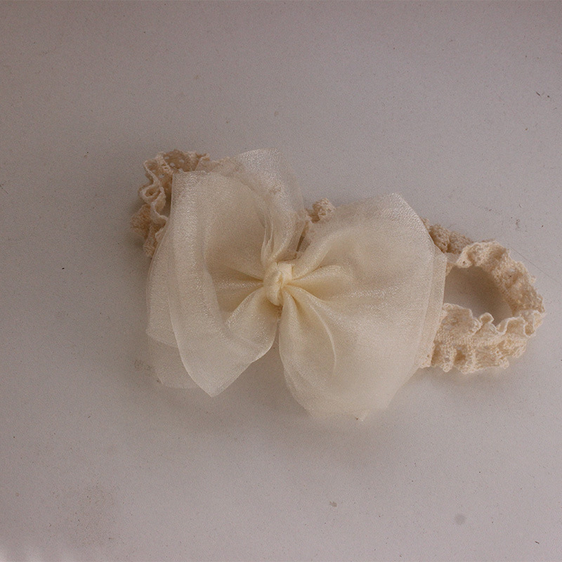 Dječja traka za kosu s mašnicom i čipkom, Korejski stil od tkanine, karirani uzorak