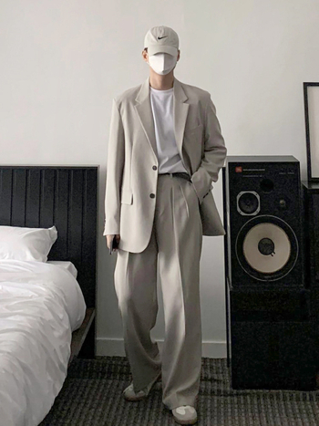 Kaheosaline ülikonnakomplekt, Korea stiilis retro laia lõikega, kerge äri stiil, suveväljaanne 2024, puuvillase jaatsetaat segu, 70.1% atsetaat