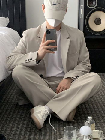 Kaheosaline ülikonnakomplekt, Korea stiilis retro laia lõikega, kerge äri stiil, suveväljaanne 2024, puuvillase jaatsetaat segu, 70.1% atsetaat