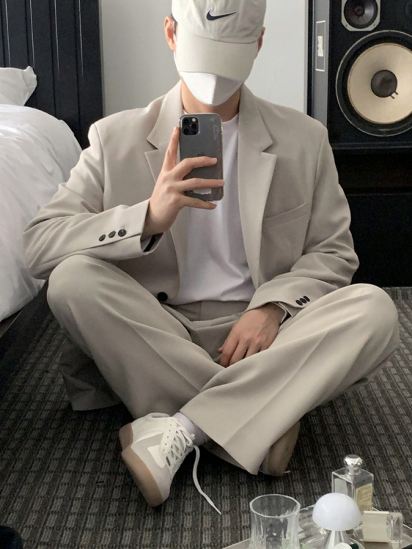 Kaheosaline ülikonnakomplekt, Korea stiilis retro laia lõikega, kerge äri stiil, suveväljaanne 2024, puuvillase jaatsetaat segu, 70.1% atsetaat