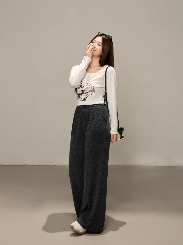 Ženske široke hlače od poliestera, visok pas, visoka elastičnost, elegantan gradski stil, ljeto 2025