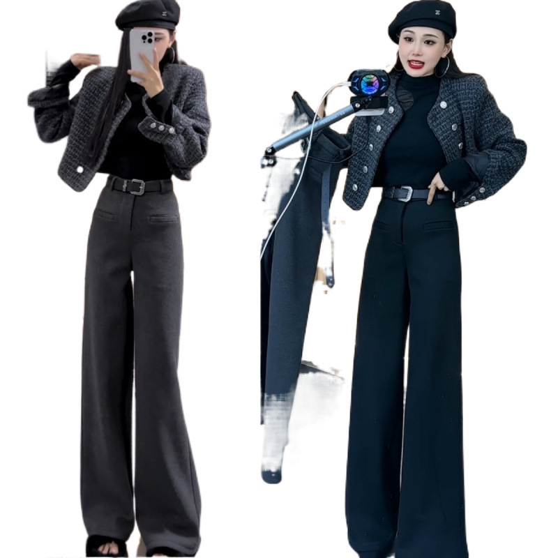 Ženske hlače s flis podstavom, ravnog kroja, visokim strukom, debeli zimski stil